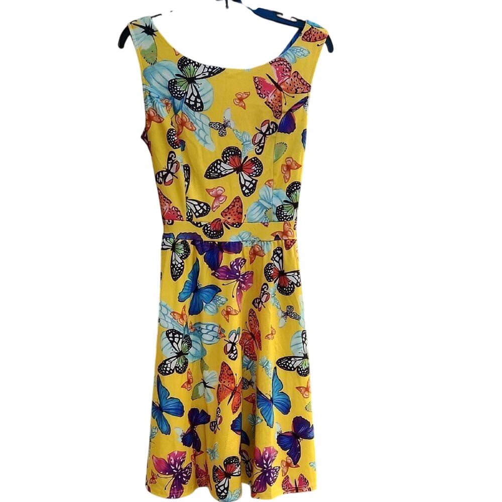 Butterfly Print Yellow Midi Dress Ihot New with Tag womens Lg